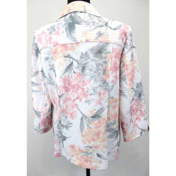 Alfred Dunner Jacket Women 10 Open Lightweight Shoulder‎ Pad Pink Floral Print - Picture 2 of 13